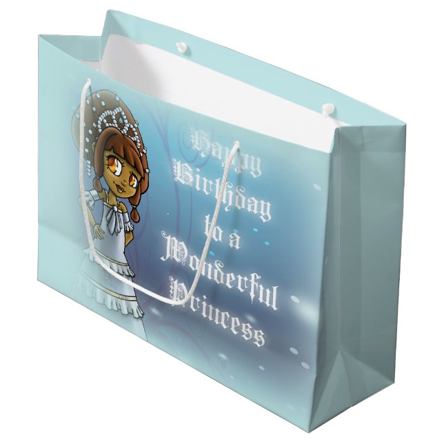 Cute African American Princess Birthday Large Gift Bag (Front Angled)