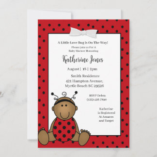 Cute African American Red Ladybug Baby Shower Invitation