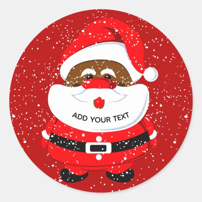 Cute African-American Santa Claus Christmas Classic Round Sticker (Front)