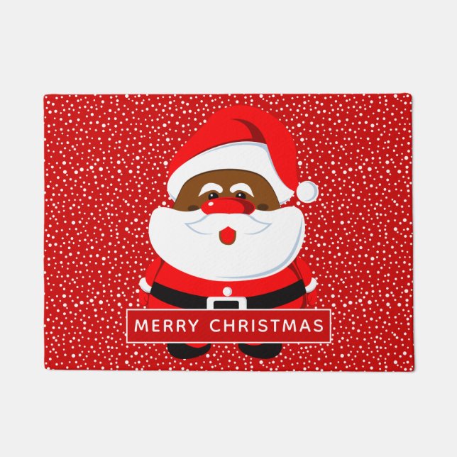 Cute African-American Santa Claus Christmas Doormat (Front)