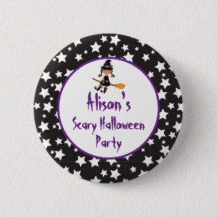 Cute African American Witch Halloween Party 2 Inch Round Button