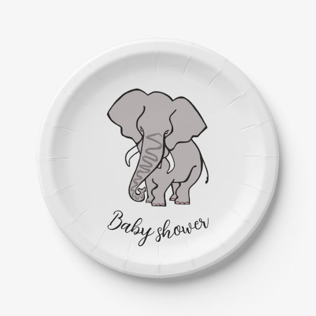 Cute African ELEPHANT - Baby shower- Party Paper Plate (Front)