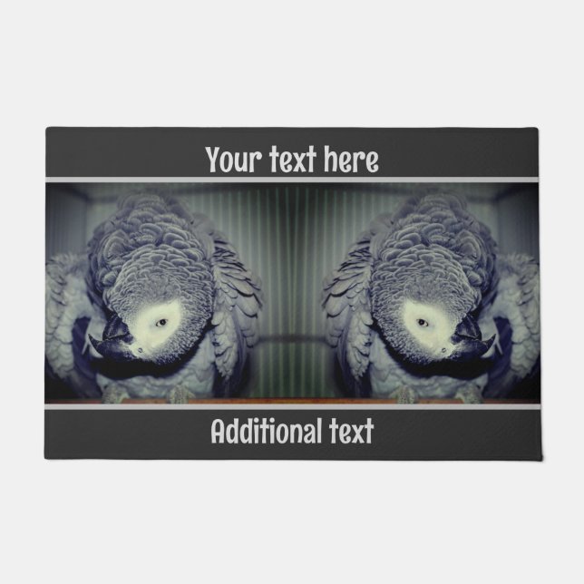 Cute African Grey Parrot Personalized Doormat (Front)