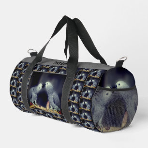 Cute African Grey Parrots Kissing Personalized Duffle Bag