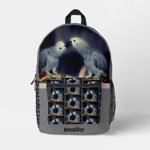 Cute African Grey Parrots Kissing Personalized Printed Backpack