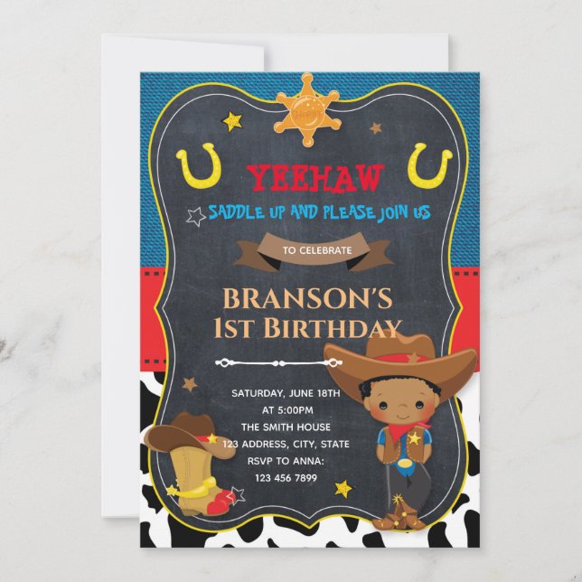 Cute African kid cowboy invite (Front)