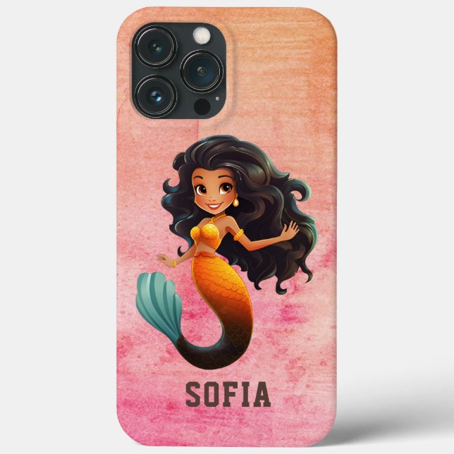 Cute African Mermaid Girl - Custom Name Afro Kids Case-Mate iPhone Case (Back)