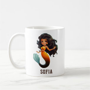 Cute African Mermaid Girl - Custom Name Afro Kids Coffee Mug