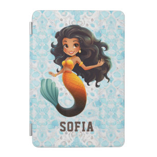 Cute African Mermaid Girl - Custom Name Afro Kids iPad Mini Cover