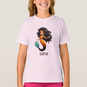 Cute African Mermaid Girl - Custom Name Afro Kids T-Shirt