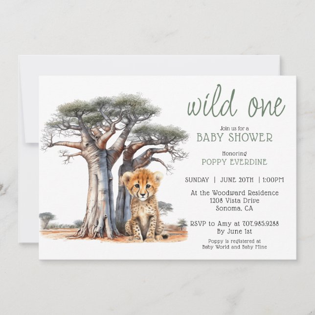 Cute African Savannah Wild One Boy Baby Shower  Invitation (Front)