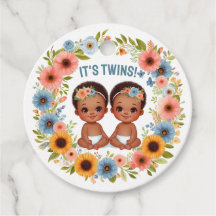 Cute African Twin Boys Baby Shower Watercolor