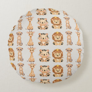 Cute African Wild Animals Round Pillow