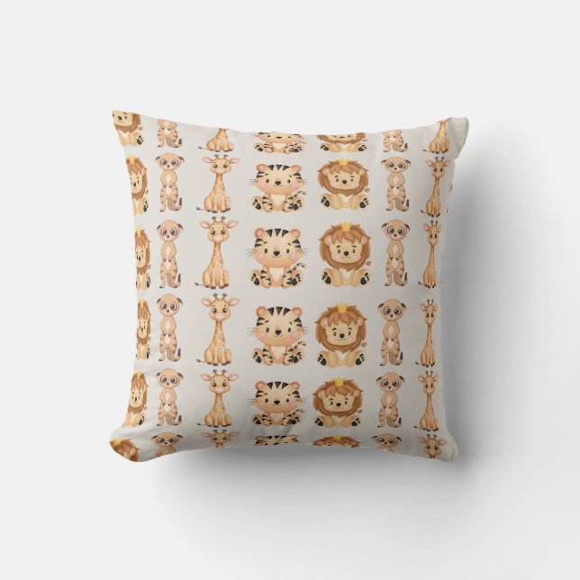 Cute African Wild Animals Throw Pillow (Front)
