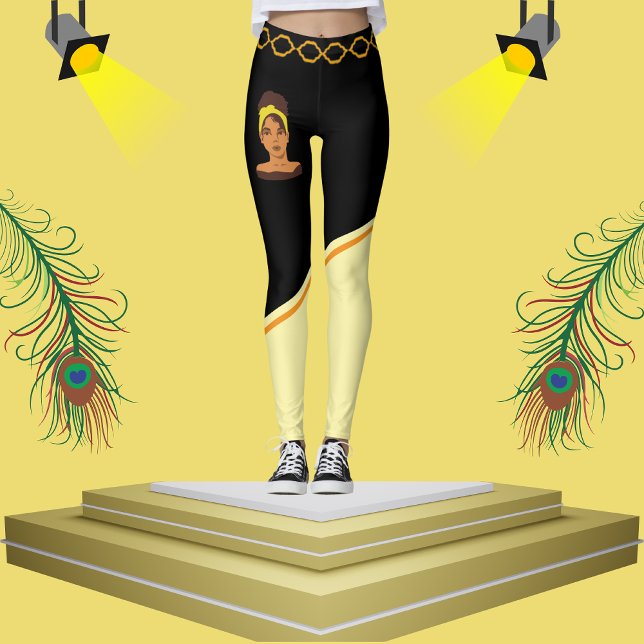 Cute African Woman Black & Beige Striped Stylish   Leggings (Creator Uploaded)