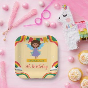 Cute afro angel African american girls Birthday Paper Plate