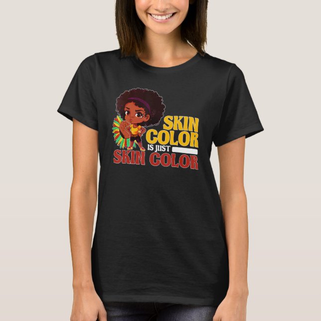 Cute Afro Girl Chibi Positive Black Pride Skin Col T-Shirt (Front)