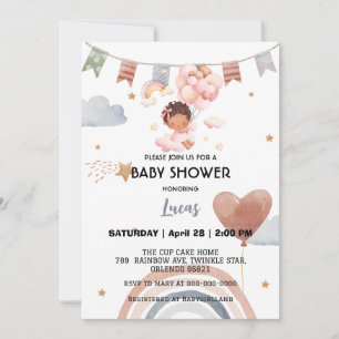 Cute afro rainbow star balloon baby shower party invitation