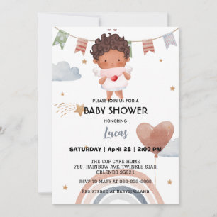 Cute afro rainbow star balloon baby shower party invitation