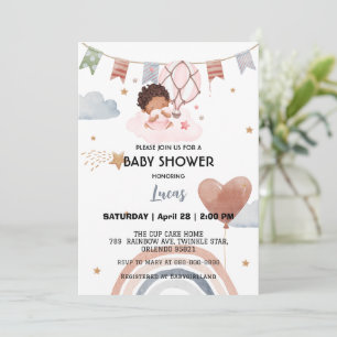 Cute afro rainbow star balloon baby shower party invitation