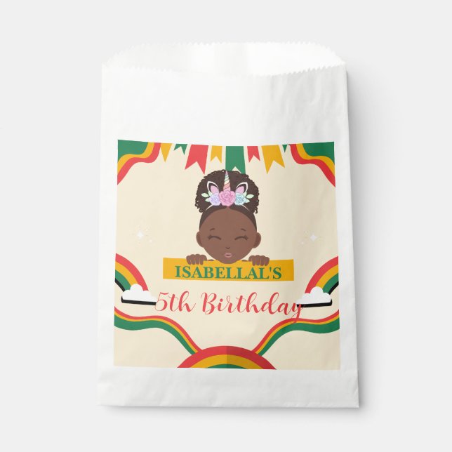 Cute afro unicorn African american girls Birthday  Favour Bag (Front)