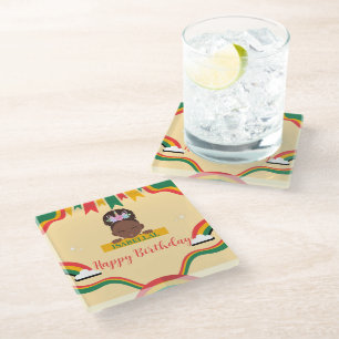 Cute afro unicorn African american girls Birthday Glass Coaster