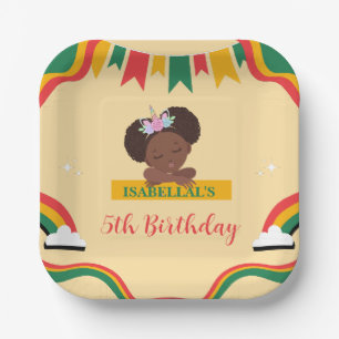 Cute afro unicorn African american girls Birthday  Paper Plate