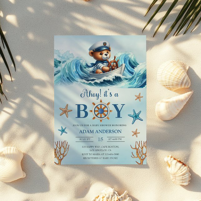 Cute Ahoy It's a Boy Nautical Baby Shower  Invitation (Creator Uploaded)