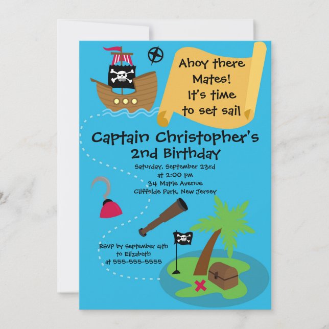 Cute Ahoy Mates Invitations Pirate Birthday Party (Devant)