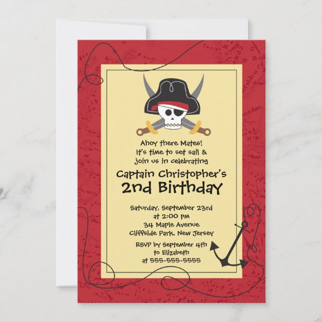 Cute Ahoy Mates Pirate Birthday Party Invitations (Front)