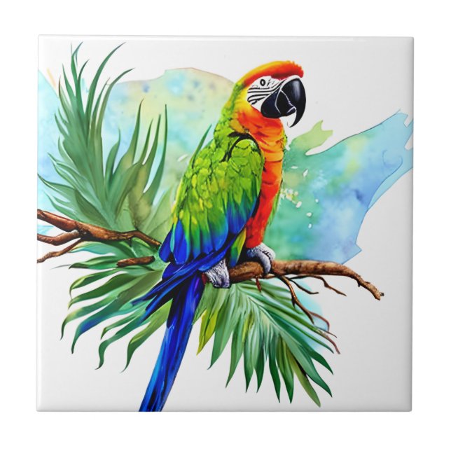 Cute AI Generated Macaw Parrot Tile (Front)