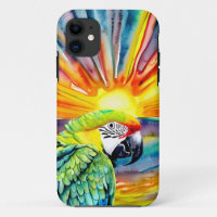 Cute AI Generated Watercolor Style Green Parrot