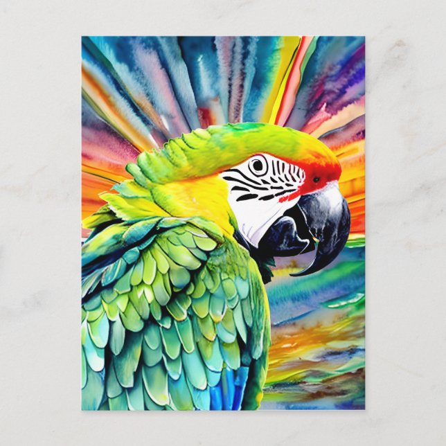 Cute AI Generated Watercolor Style Green Parrot Postcard (Front)