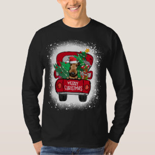 Cute Airedale Terrier Red Truck Merry Christmas Bl T-Shirt