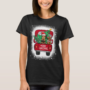 Cute Airedale Terrier Red Truck Merry Christmas Bl T-Shirt