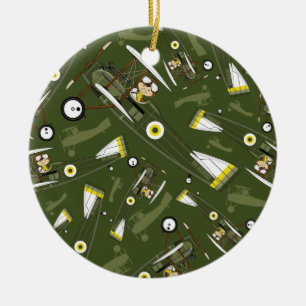 Cute Airforce Pilot and Biplane Ceramic Ornament