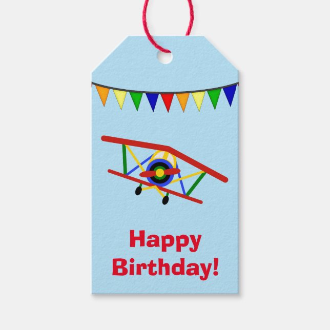 Cute Airplane Birthday Gift Tags (Front)