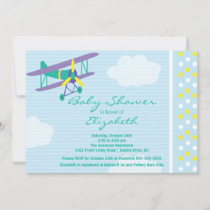 Cute Airplane Boy Baby Shower Invitation