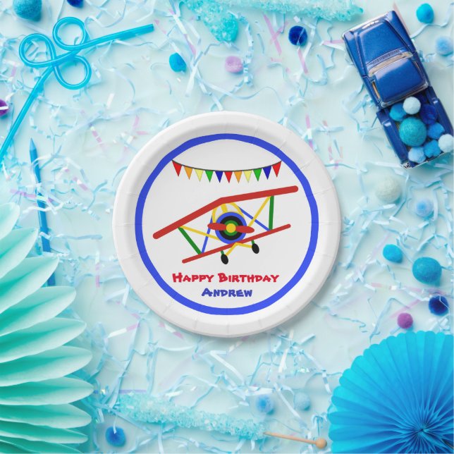 Cute Airplane Boy Birthday Party Paper Plate (Party)