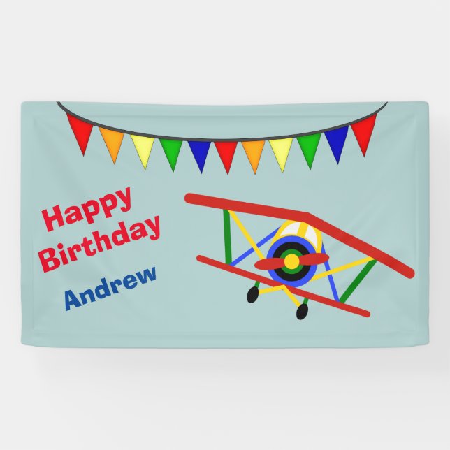 Cute Airplane Boy's Birthday Party Banner (Horizontal)