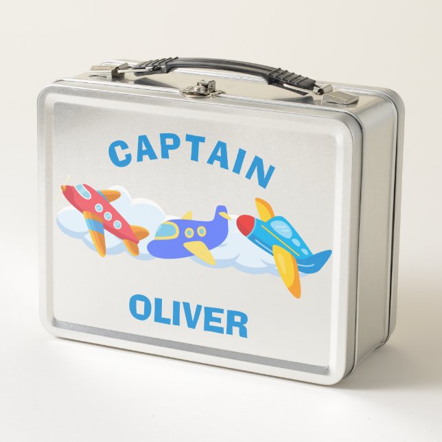 Cute Airplane Captain Metal Lunch Box (Front)