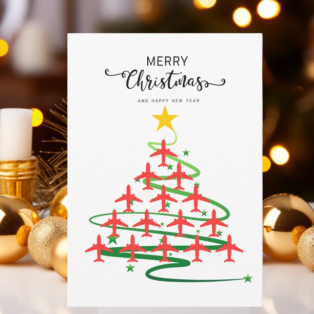 Cute Airplane Christmas Tree, Minimalist Photo Holiday Card (Creator Uploaded)
