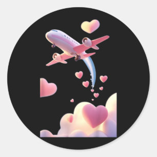 Cute Airplane Funny Unisex Design for Men Women Classic Round Sticker