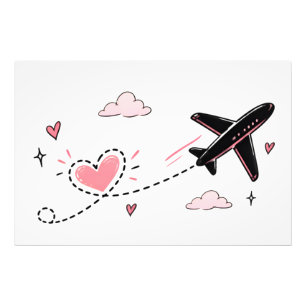 Cute Airplane Heart Trail Poster Minimalist Trav