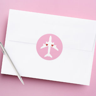 Cute Airplane Hearts Girl Pilot Pink Personalized  Classic Round Sticker