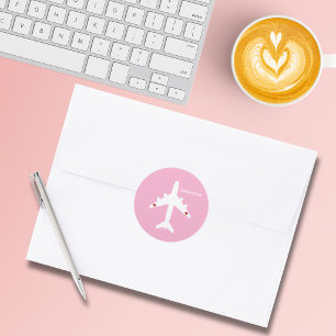 Cute Airplane Hearts Pink Girl Pilot Travel Custom Classic Round Sticker