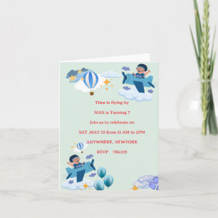 Cute Airplane Kids Birthday Invitation