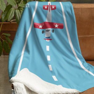 Cute Airplane on Runway for Kids, Personalized Sherpa Blanket