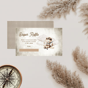 Cute Airplane Teddy Bear Diaper Raffle Enclosure Card