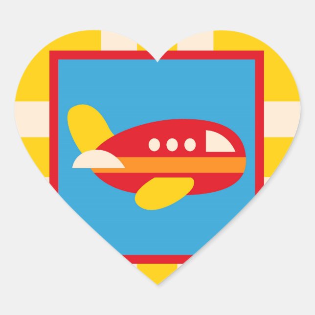 Cute Airplane Transportation Theme Kids Gifts Heart Sticker (Front)